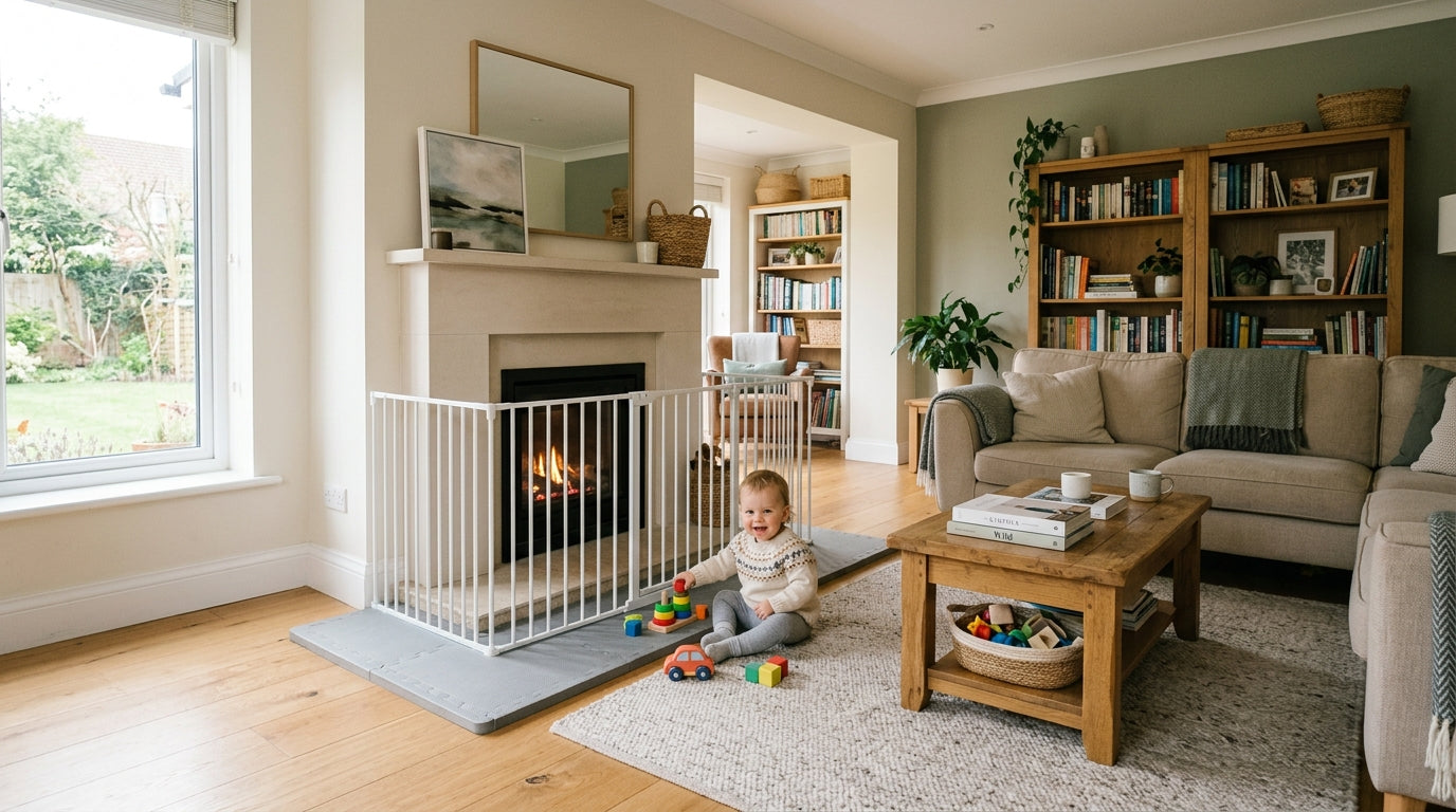 Fireplace Baby Proofing in the Living Room: Screens Gates and Hearth Pads
