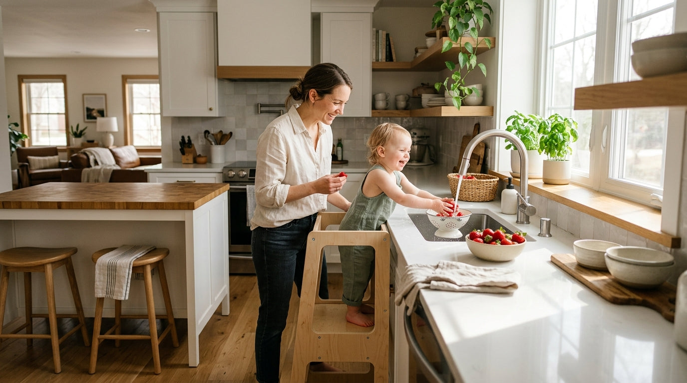 Montessori Kitchen for Toddlers: Learning Towers Stools and Safety Setup