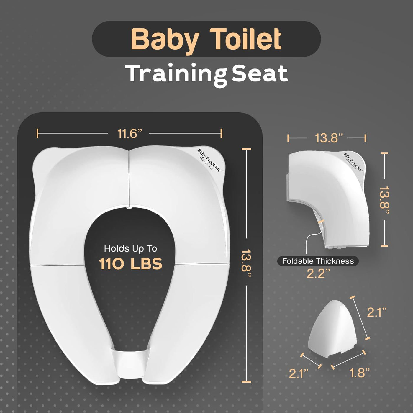 Baby Proof Me Essentials Kids/Toddler Toilet Seat Cover - Splash Guard, Foldable Travel Potty Seat with Storage Bag, Non-slip Training Seat for Kids