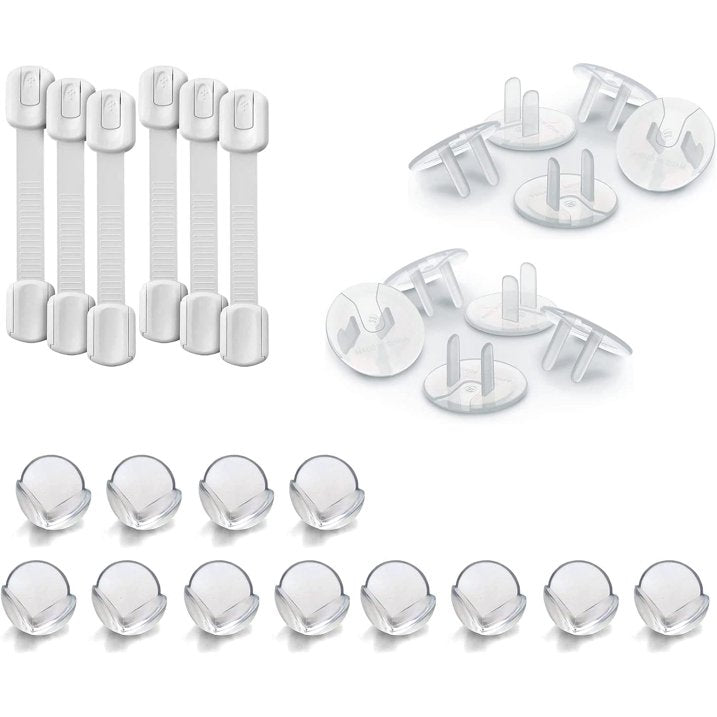 Baby Proof Me - 6 Safety Strap Locks 12 Corner Protectors & 24 Outlet Covers