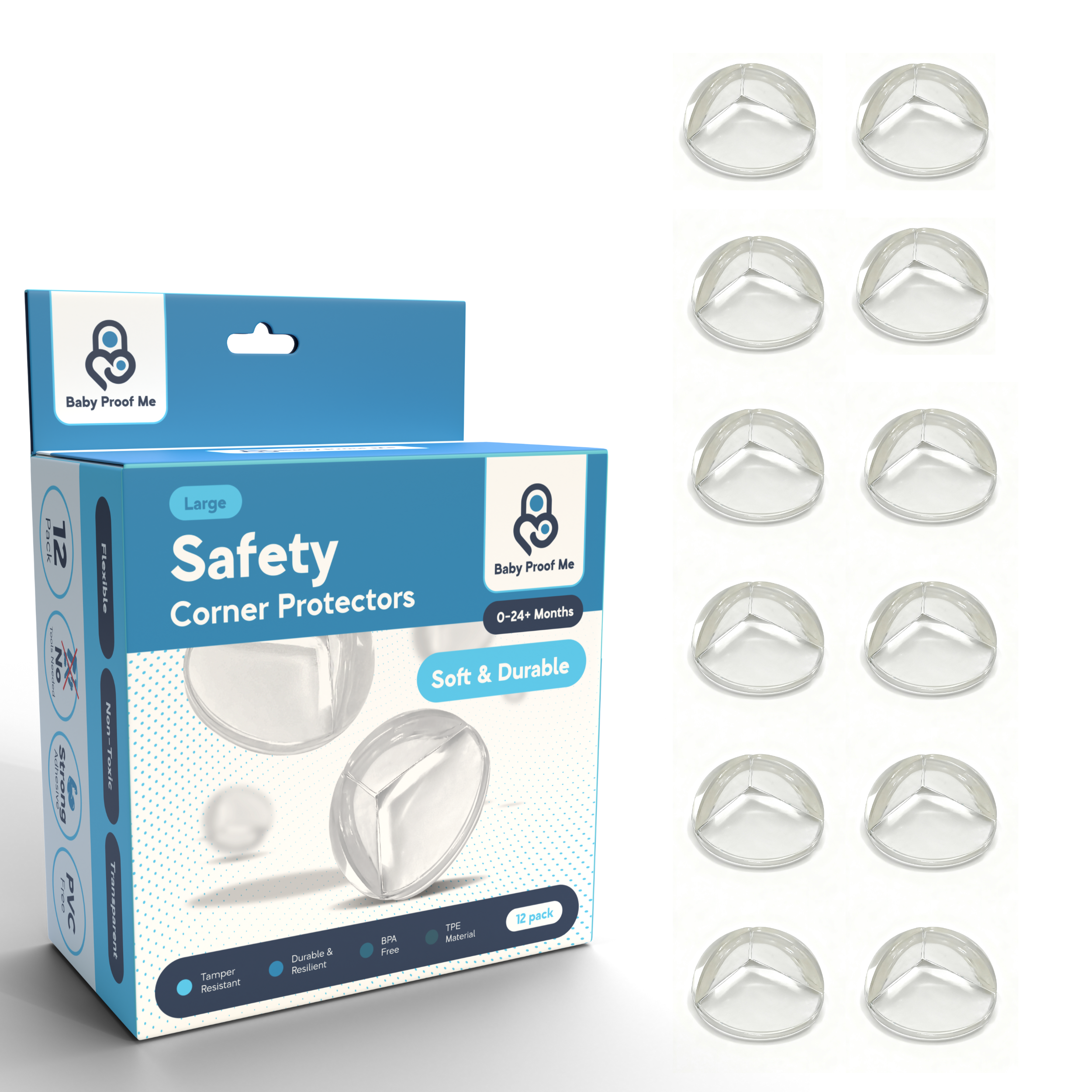 Baby Proof Me | Large TPE Safety Corner Protectors (12 Pack)