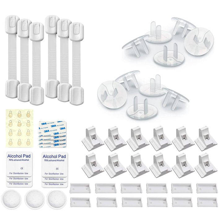 Baby Proof Me - Bundle with 12 Magnetic Cabinet Locks 6 Safety Strap Locks & 24 Outlet Plug Covers