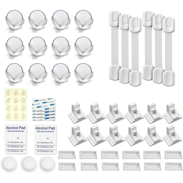 Baby Proof Me - Bundle with 12 Corner Protectors, 6 Safety Strap Locks & 12 Magnetic Cabinet Locks