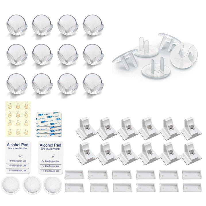Baby Proof Me 24 Outlet Covers Bundles with 12 Corner Protectors & 12 Magnetic Cabinet Lock for Child Safety