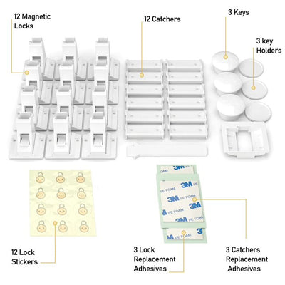 Baby Proof Me 24 Outlet Covers Bundles with 12 Corner Protectors & 12 Magnetic Cabinet Lock for Child Safety