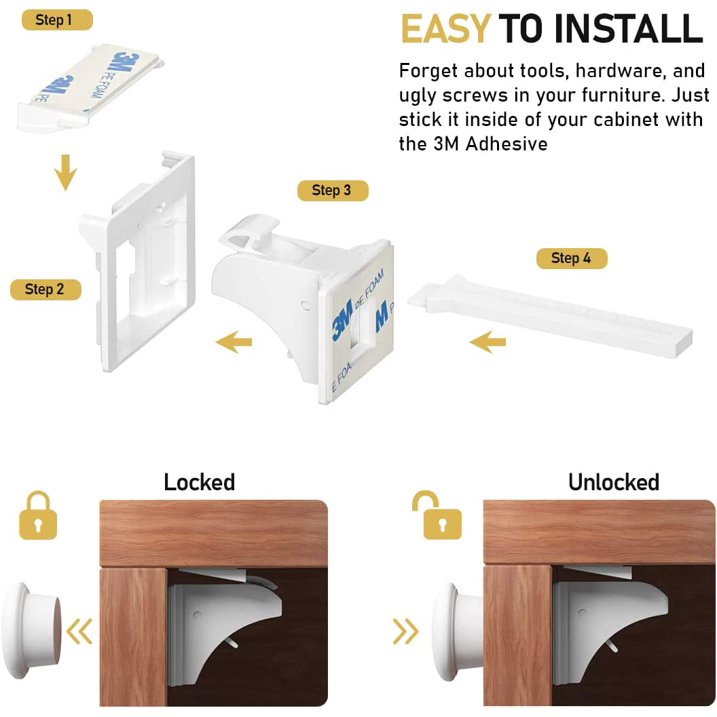Baby Proof Me | "Baby Bunch" Safety Kit – 2 Corner Protectors, 6 Safety Strap Locks, & 12 Magnetic Cabinet Locks For Child Safety