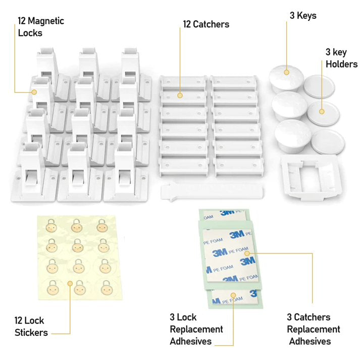 Baby Proof Me - Bundle with 12 Magnetic Cabinet Locks 6 Safety Strap Locks & 24 Outlet Plug Covers