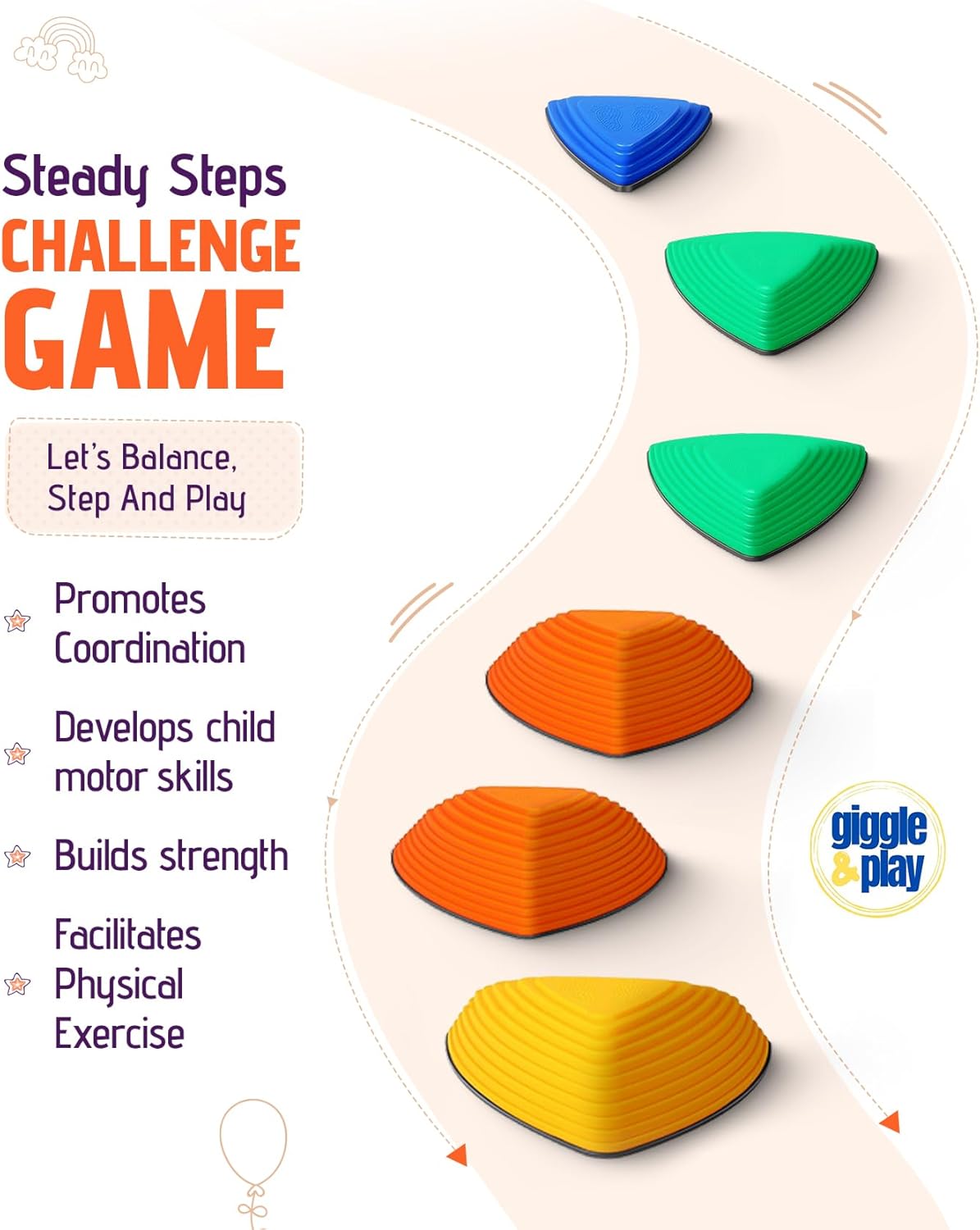 Giggle & Play | Wooden Stacking Stone Set For Motor Skills & Creativity