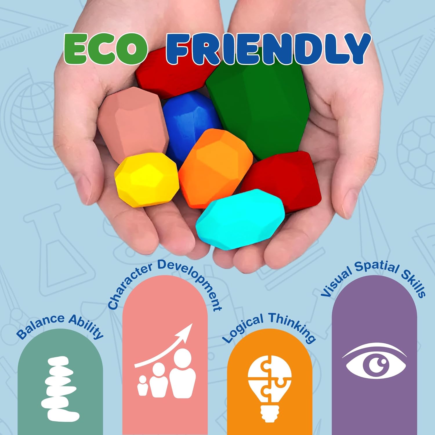 Giggle & Play | Wooden Stacking Stone Set For Motor Skills & Creativity