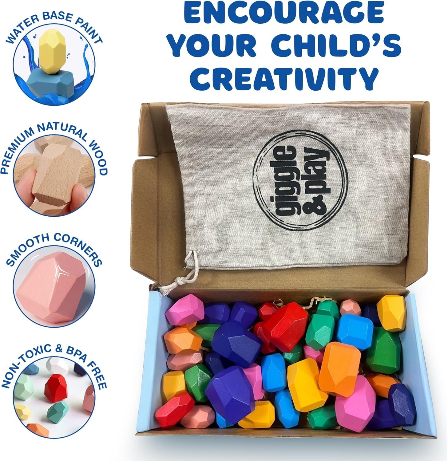 Giggle & Play | Wooden Stacking Stone Set For Motor Skills & Creativity
