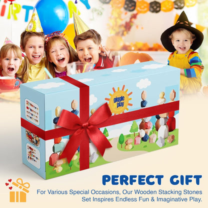 Giggle & Play | Wooden Stacking Stone Set For Motor Skills & Creativity