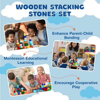 Giggle & Play | Wooden Stacking Stone Set For Motor Skills & Creativity