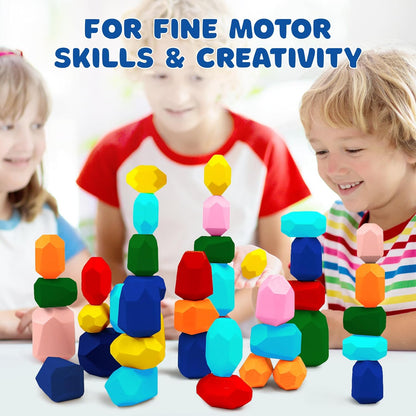 Giggle & Play | Wooden Stacking Stone Set For Motor Skills & Creativity