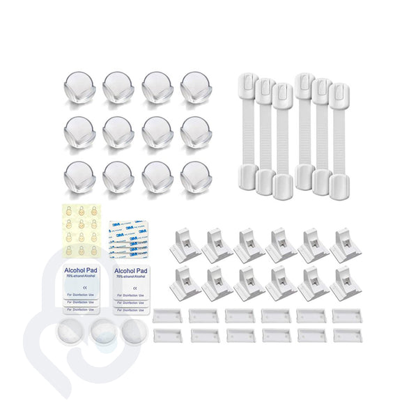 Baby Proof Me | "Baby Bunch" Safety Kit – 12 Corner Protectors, 6 Safety Strap Locks, & 12 Magnetic Cabinet Locks For Child Safety