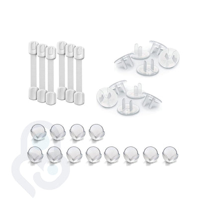 Baby Proof Me | "Bump Defender" Safety Kit – 12 Corner Protectors, 6 Safety Strap Locks, & 24 Outlet Covers For Child Safety