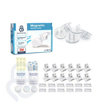 Baby Proof Me | "Click & Cover" Safety Kit – 12 Magnetic Safety Locks & 24 Outlet Plug Covers For Child Safety