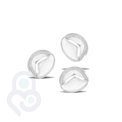 3-pack of clear silicone dome corner protectors with three-panel cushion design, round low-profile shape