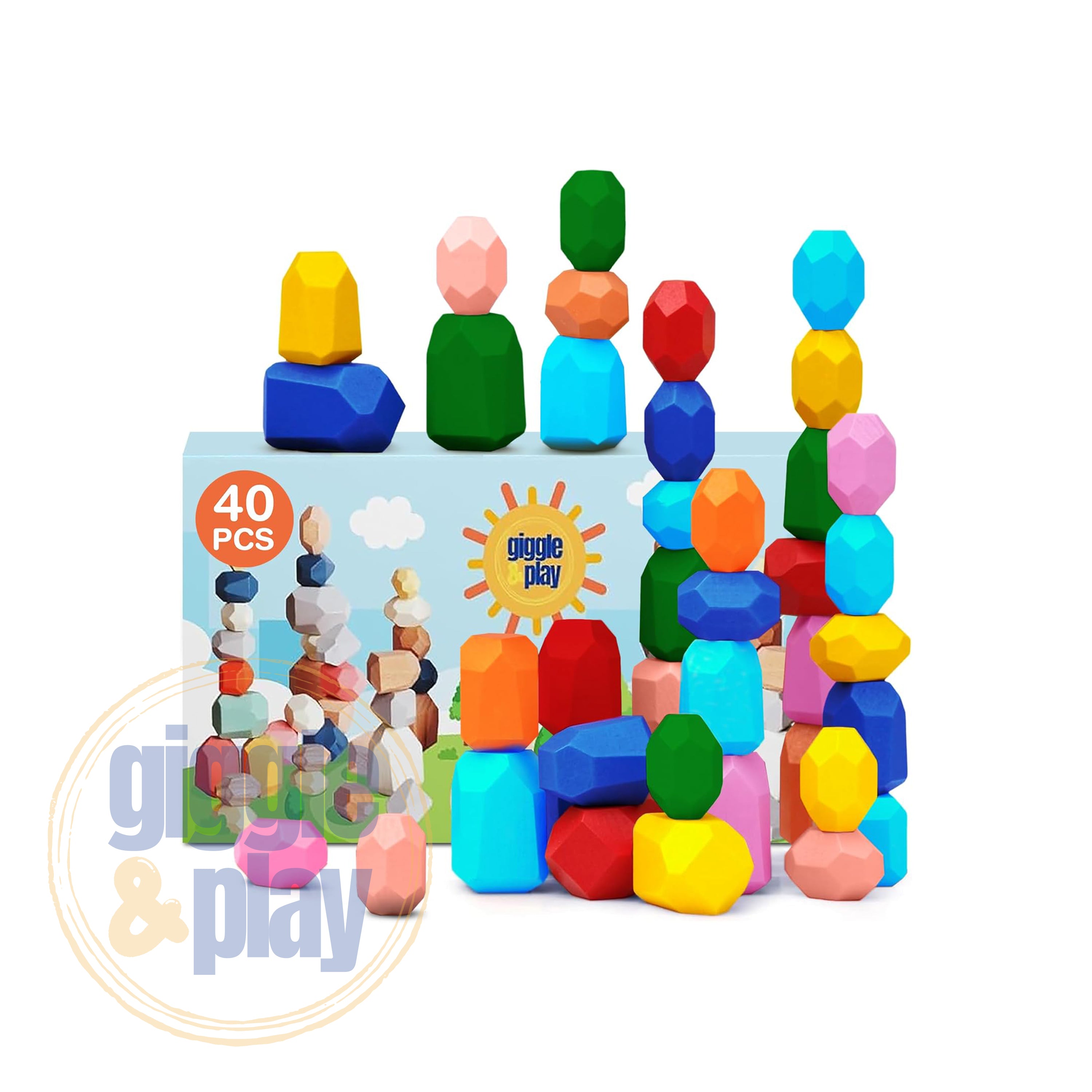 Giggle & Play | Wooden Stacking Stone Set For Motor Skills & Creativity