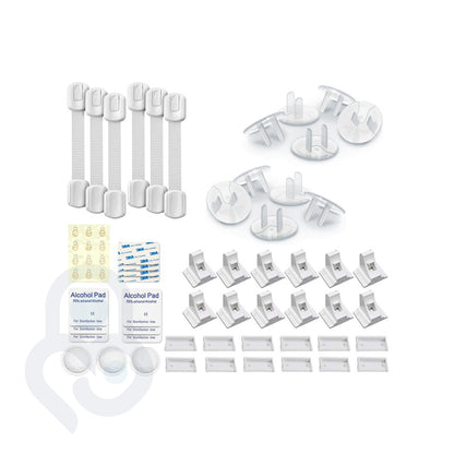Baby Proof Me | "Zap Saver" Safety Kit – 24 Outlet Plug Covers, 12 Magnetic Cabinet Locks, & 6 Safety Strap Locks For Child Safety